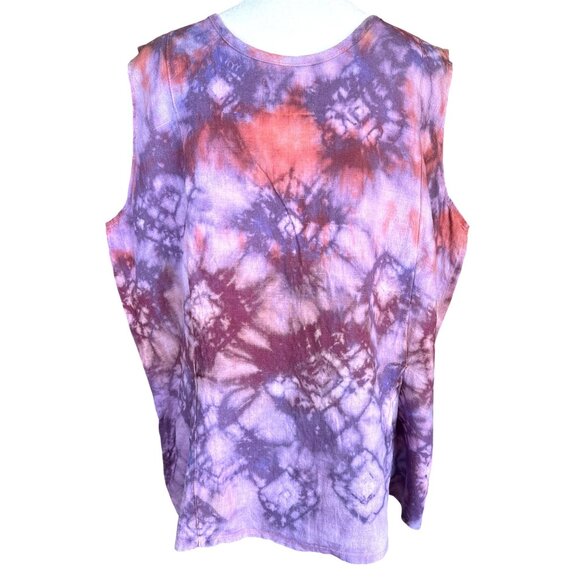 Flax Size Large 100% Linen Sleeveless‎ Tank Top Blouse Button Front HAND DYED - Picture 7 of 9